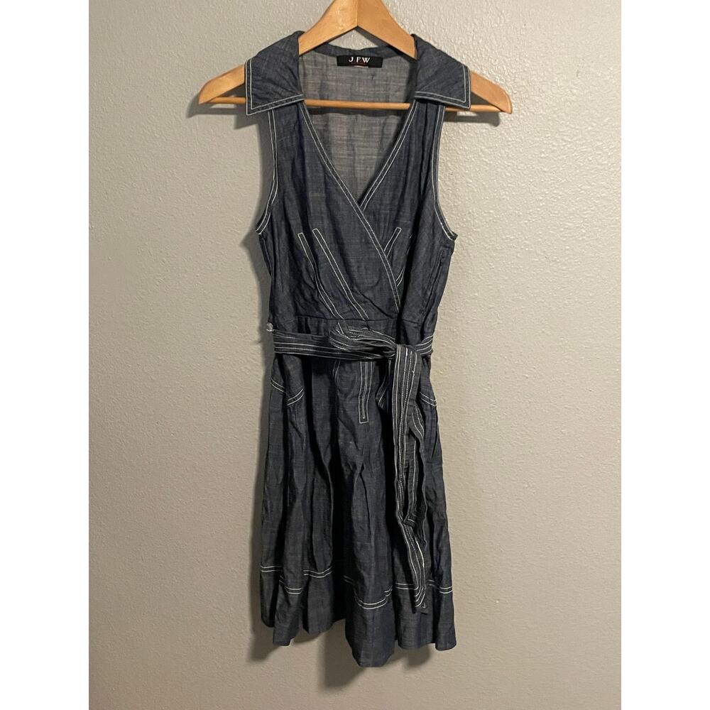 JFW Dress Womens Medium Blue Denim Sleeveless Wrap Shirt Belted Casual Y2K FLAW